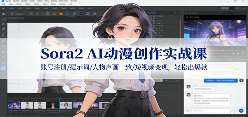 Sora2 AI动漫创作实战课：账号注册/提示词/人物声画一致/短视频变现，轻松出爆款-项目网