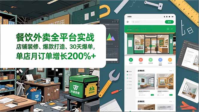 餐饮外卖全平台实战，店铺装修、爆款打造、30天爆单，手把手教学，单店月订单增长200%+-项目网