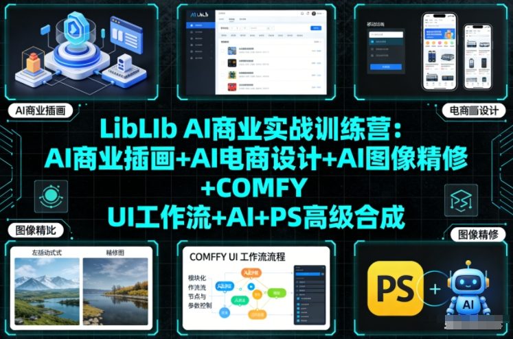 LibLIb AI商业实战训练营：AI商业插画+AI电商设计+AI图像精修+COMFY UI工作流+AI+PS高级合成-项目网
