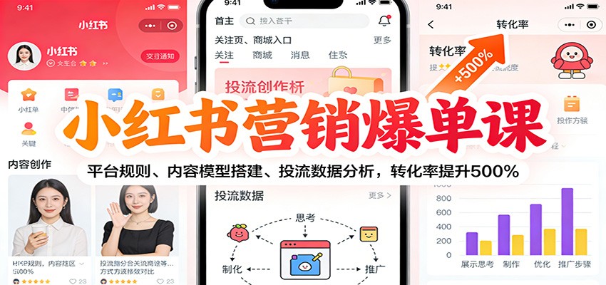 小红书营销爆单课：平台规则、内容模型搭建、投流数据分析，转化率提升500%-项目网