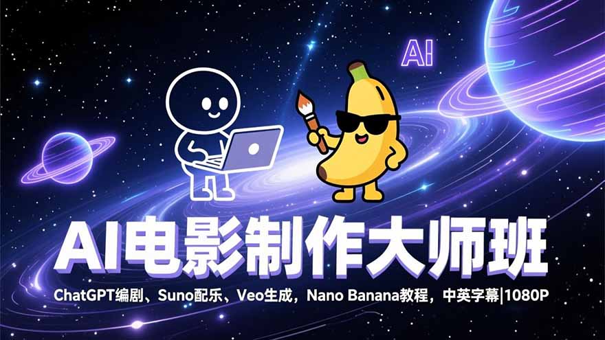 AI电影制作大师班：ChatGPT编剧、Suno配乐、Veo生成，Nano Banana教程，中英字幕|1080P-项目网