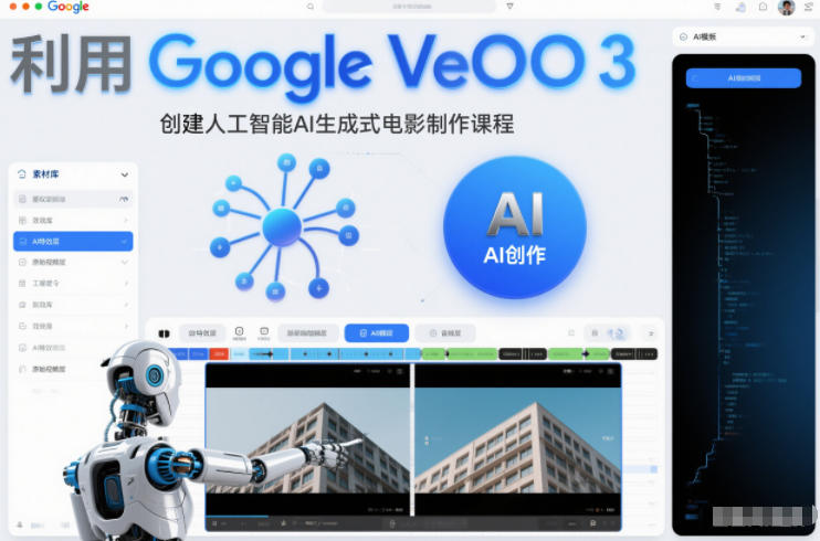 利l用Google Veo 3创建人工智能AI生成式电影制作课程，使用人工智能的力量创建令人惊叹的视频-项目网