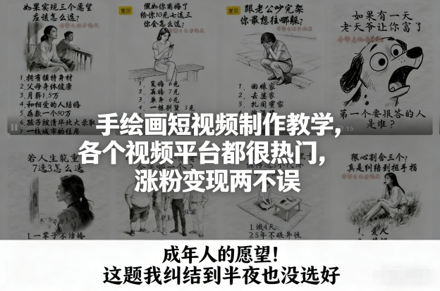 手绘画短视频制作教学，各个视频平台都很热门，涨粉变现两不误-项目网