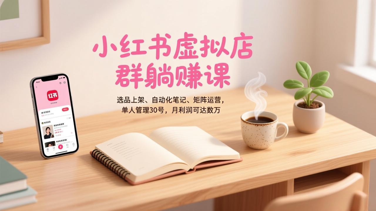 小红书虚拟店群躺赚课，选品上架、自动化笔记、矩阵运营，单人管理30号，月利润可达数万-项目网