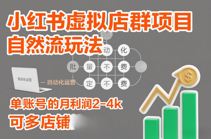 小红书虚拟店群项目，自然流玩法，批量自动化，稳定不费号，单账号的月利润2-4k，可多店矩阵-项目网