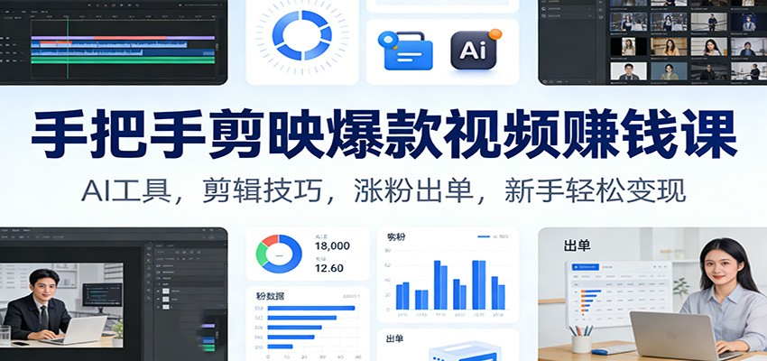 手把手剪映爆款视频赚钱课：AI工具，剪辑技巧，涨粉出单，新手轻松变现-项目网