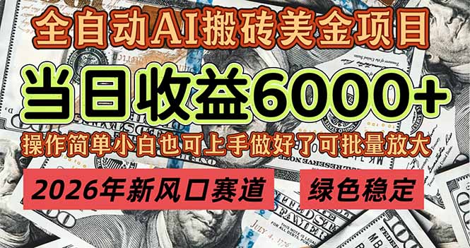 2026年新风口赛道，当日6000+以上，可批量放大，月收入20万+，长期绿色稳定的项目-项目网
