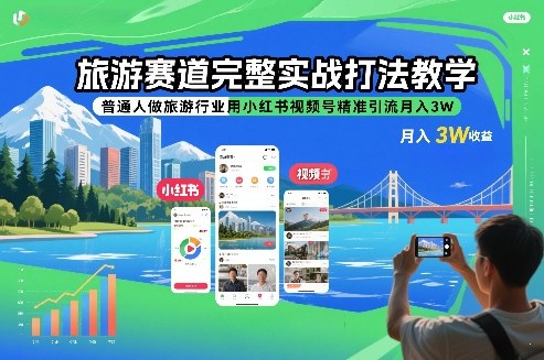 旅游赛道完整实战打法教学，普通人做旅游行业用小红书视频号精准引流月入3W-项目网