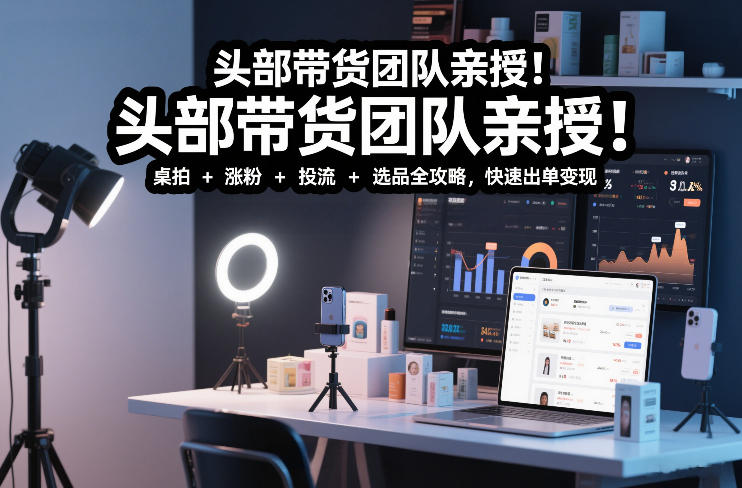 头部带货团队亲授！专业短视频实拍带货课：桌拍+涨粉+投流+选品全攻略，快速出单变现，月入2w+-项目网
