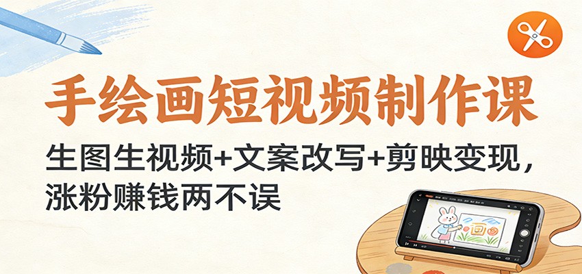 手绘画短视频制作课：生图生视频+文案改写+剪映变现，涨粉赚钱两不误-项目网
