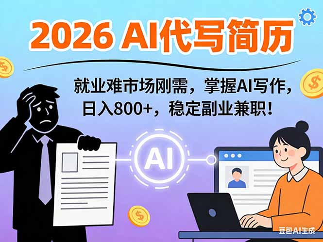 AI代写简历，超暴利，用万能模板月入1-3万实战教程，2026年市场刚需！-项目网