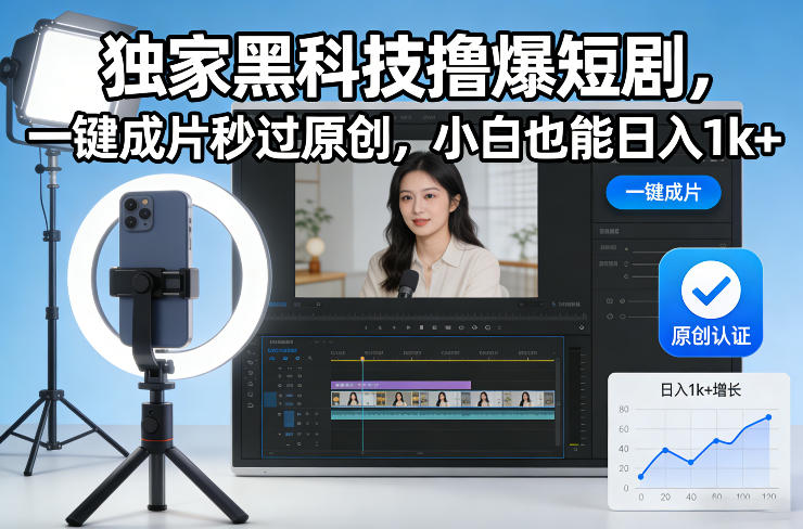独家黑科技撸爆短剧，一键成片秒过原创，小白也能日入1k+【揭秘】-项目网