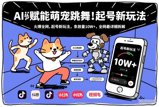 AI赋能萌宠跳舞，火爆全网，起号新玩法，条条播放量10W+，全网最详细拆解-项目网