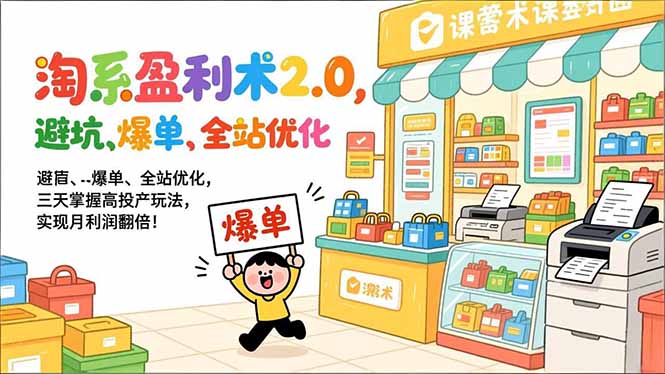 淘系盈利术2.0，避坑、爆单、全站优化，三天掌握高投产玩法，实现月利润翻倍！-项目网