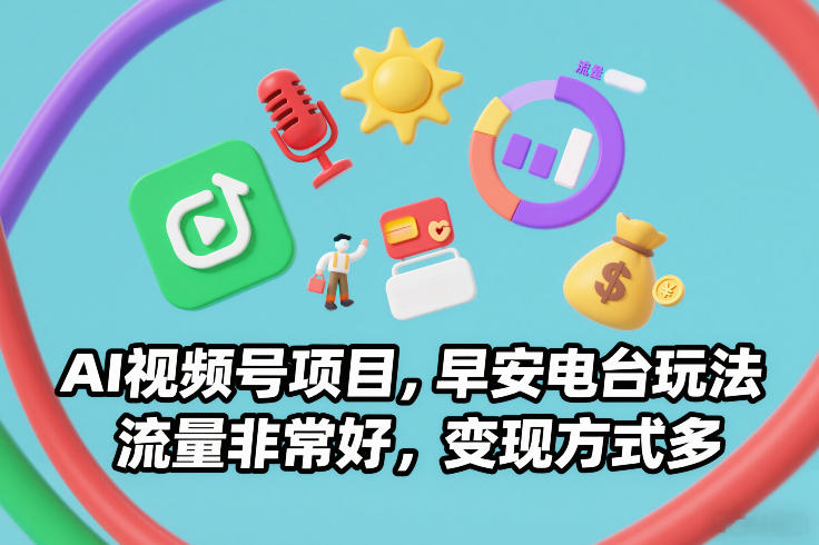 AI视频号项目，早安电台玩法，流量非常好，变现方式多-项目网