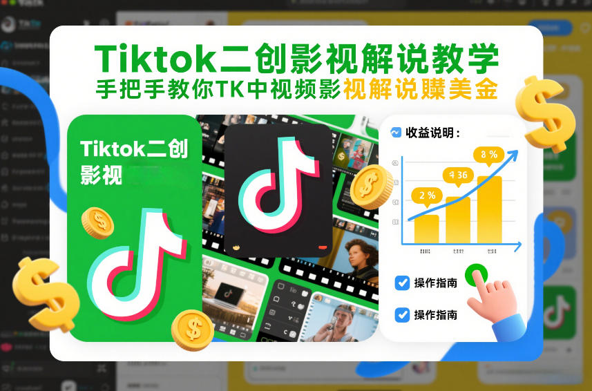 Tiktok二创影视解说教学，手把手教你TK中视频影视解说賺美金(更新26年1月)-项目网