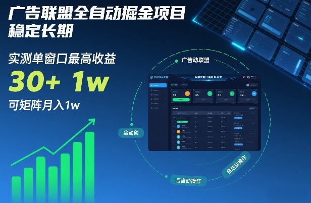 广告联盟全自动掘金项目，稳定长期，实测单窗口最高收益30+，可矩阵月入1w+【揭秘】-项目网