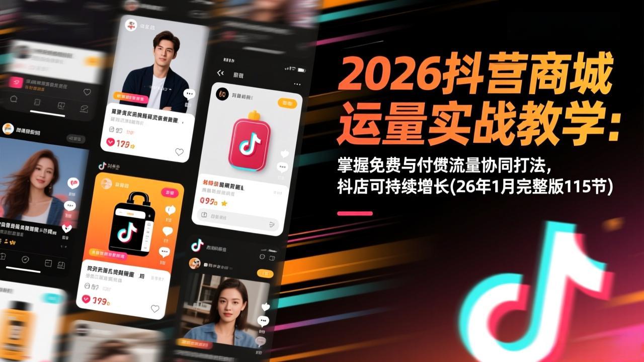 2026抖音商城运营实战教学：掌握免费与付费流量协同打法，抖店可持续增长(26年1月完整版115节-项目网