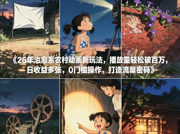 26年治愈系农村动画新玩法,播放量轻松破百万,日收益多张,0门槛操作,打造流量密码