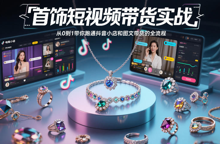 首饰短视频带货实战，从0到1带你跑通抖音小店和图文带货的全流程-项目网