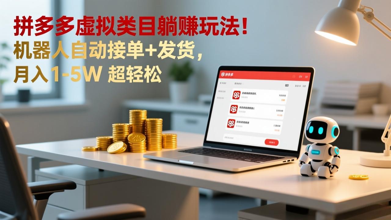 多多虚拟类目躺赚玩法！机器人自动接单+发货，月入 1-5W 超轻松-项目网