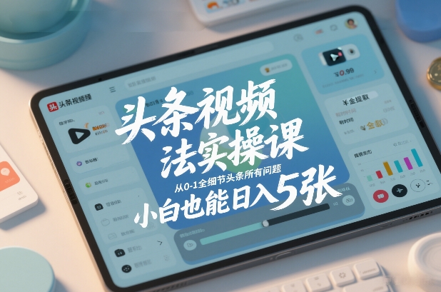 头条视频玩法实操课，从0-1全细节头条所有问题，小白也能日入5张-项目网