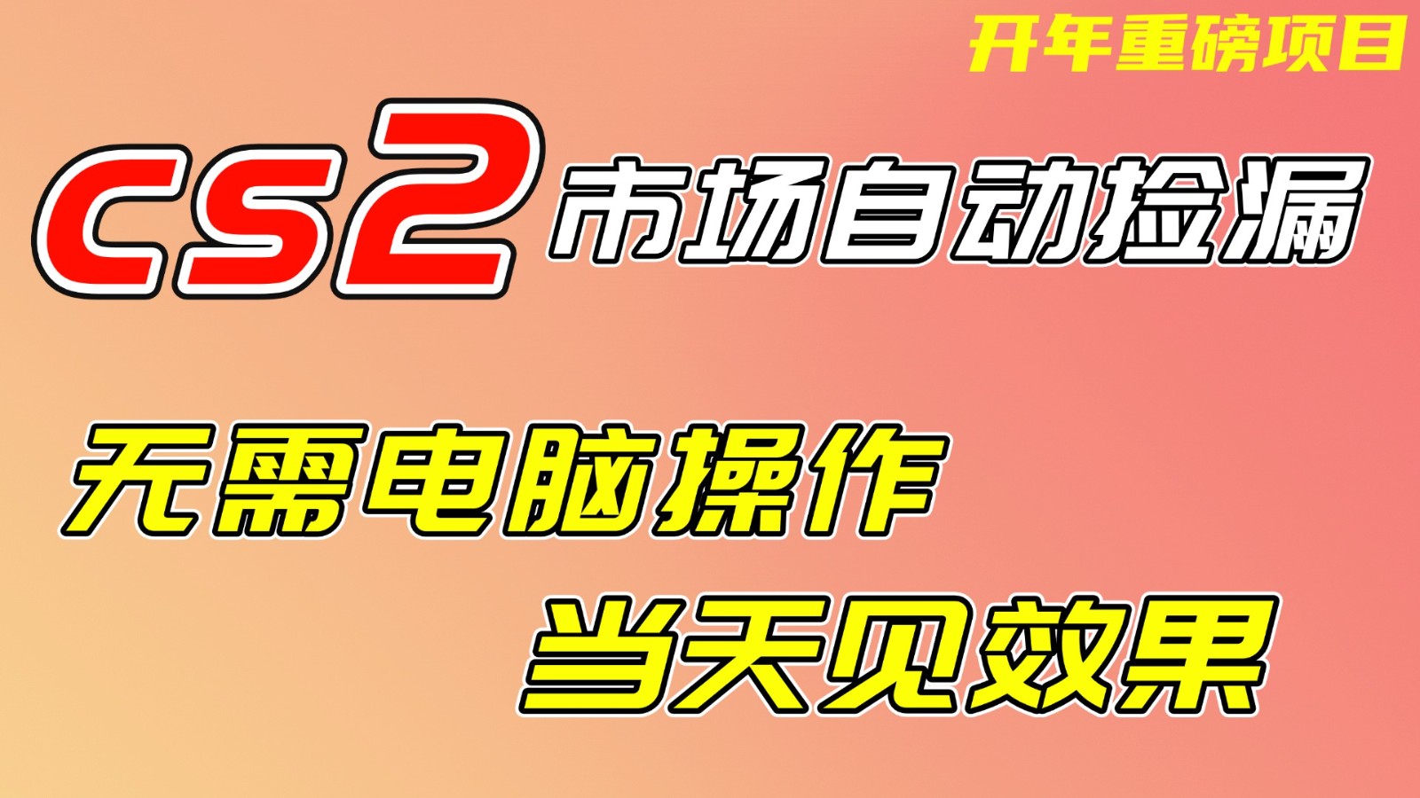 CS2市场挂机项，无需电脑操作，无需进入游戏，当天见效果，支持任何形式验证-项目网