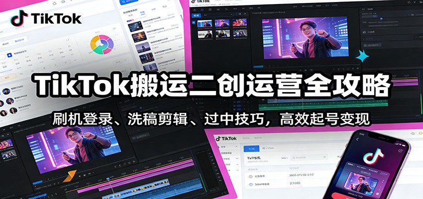 TikTok搬运二创运营全攻略：刷机登录、洗稿剪辑 、过中技巧，高效起号变现-项目网