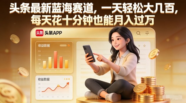 头条最新蓝海赛道，一天轻松大几张，每天花十分钟也能月入过1W【揭秘】-项目网