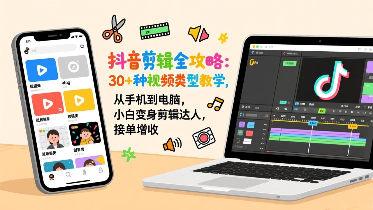 抖音剪辑全攻略：30+种视频类型教学，从手机到电脑，小白变身剪辑达人，接单增收-项目网