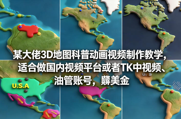 某大佬3D地图科普动画视频制作教学，适合做国内视频平台或者TK中视频、油管账号，賺美金-项目网