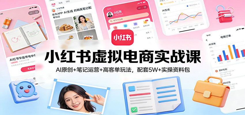 小红书虚拟电商实战课：AI原创+笔记运营+高客单玩法，配套5W+实操资料包-项目网
