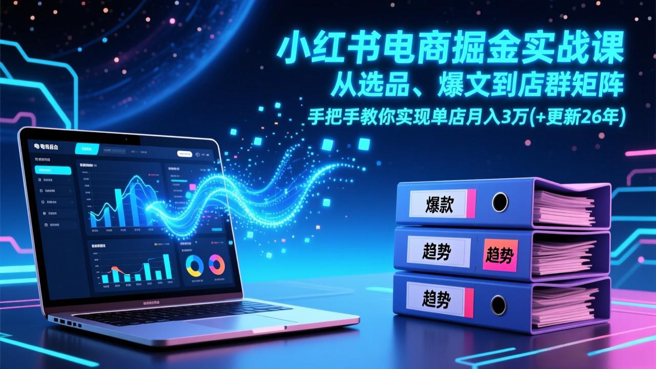 小红书电商掘金实战课，从选品、爆文到店群矩阵，手把手教你实现单店月入3万+(更新26年-项目网