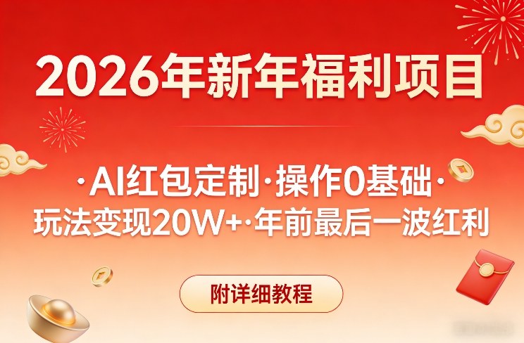 新年福利项目，AI红包定制，操作0基础，玩法变现20W+年前最后一波红利，附详细教程-项目网