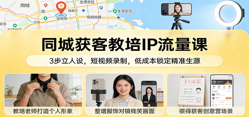 同城获客教培IP流量课：3步立人设，短视频录制，低成本锁定精准生源-项目网