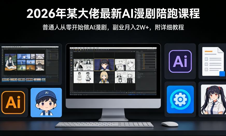 26年某大佬最新Ai漫剧陪跑课程，普通人从零开始做AI漫剧，副业月入2W+-项目网