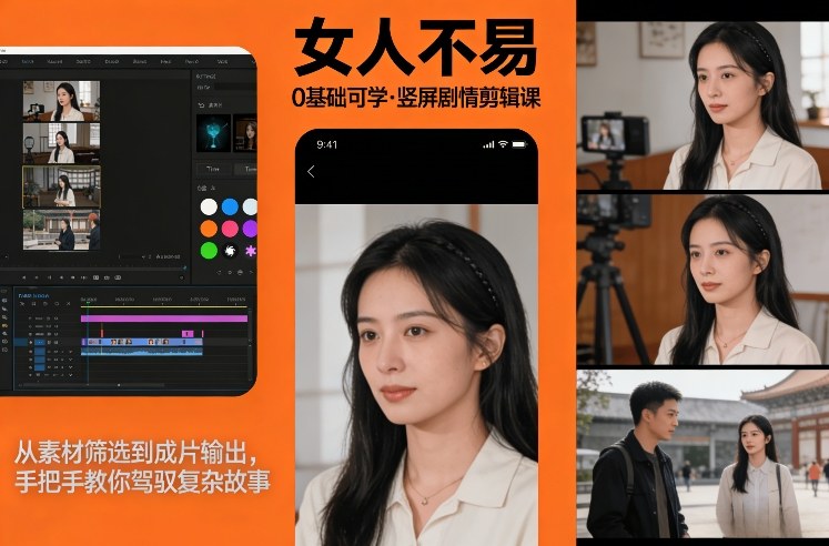 0基础可学！《女人不易》竖屏剧情剪辑课，从素材筛选到成片输出，手把手教你驾驭复杂故事-项目网