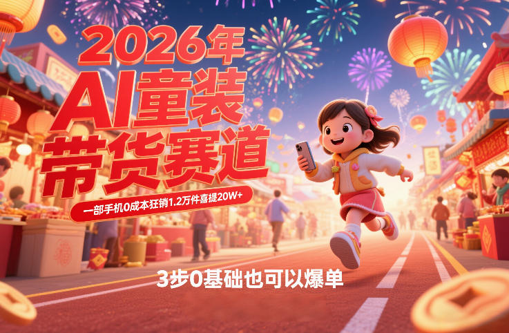 AI童装新春带货赛道，一部手机0成本狂销1.2万件喜提20W+，3步0基础也可以爆单-项目网