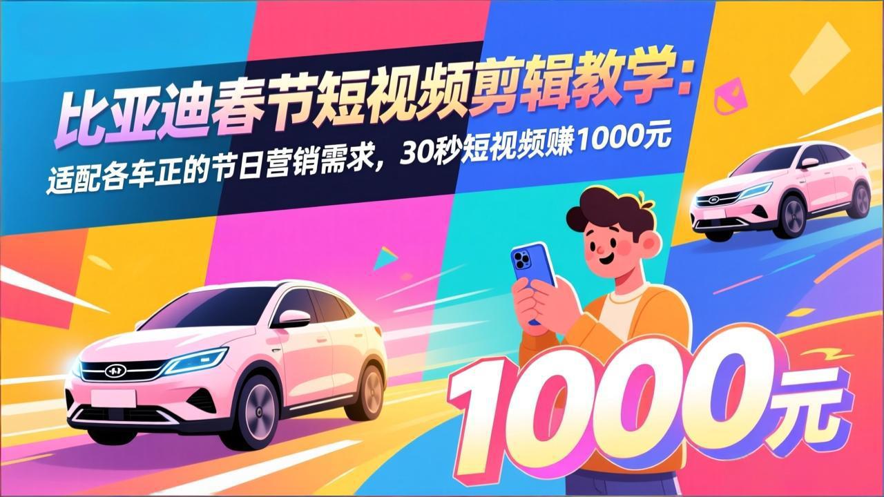 比亚迪春节短视频剪辑教学：适配各车企的节日营销需求，30秒短视频赚1000元-项目网