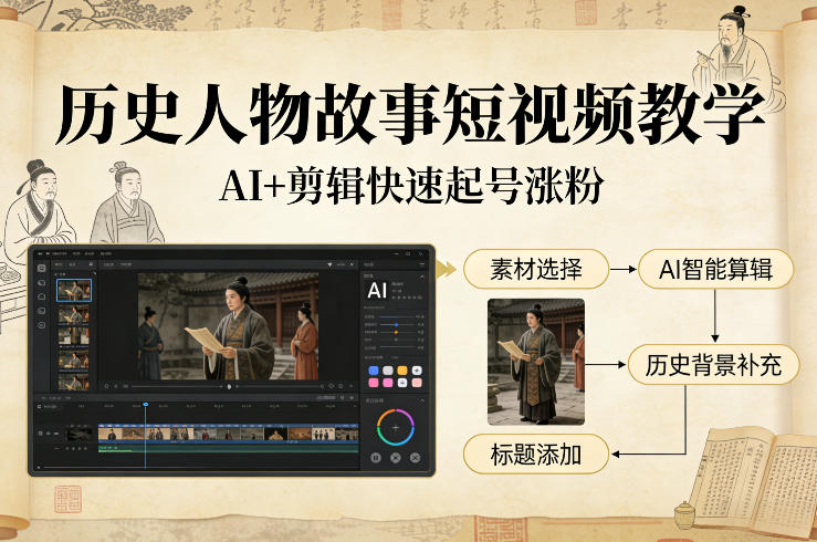 历史人物故事短视频教学，AI+剪辑制作历史人物题材短视频，快速起号涨粉-项目网