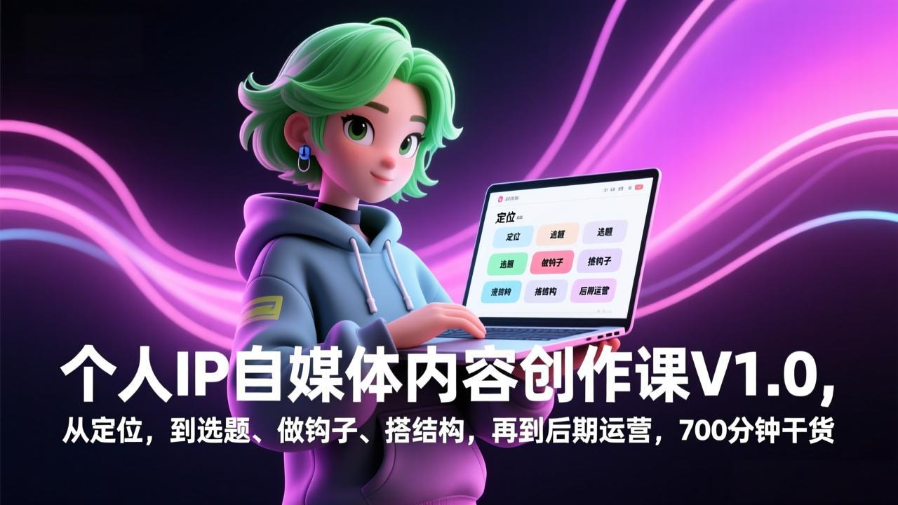 个人IP自媒体内容创作课V1.0，从定位，到选题、做钩子、搭结构，再到后期运营，700分钟干货-项目网