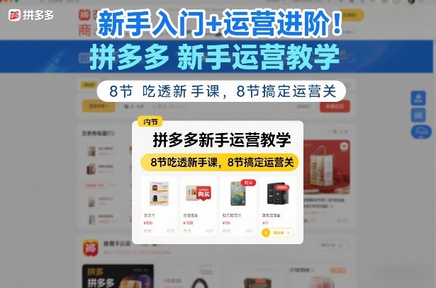 新手入门+运营进阶！拼多多新手运营教学，8节吃透新手课，8节搞定运营关-项目网