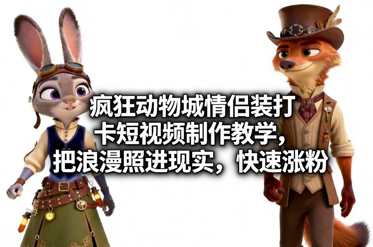 疯狂动物城情侣装打卡短视频制作教学，把浪漫照进现实，快速涨粉-项目网