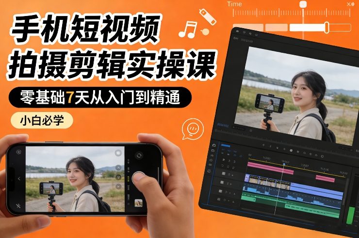 手机短视频拍摄剪辑实操课，零基础7天从入门到精通，小白必学-项目网