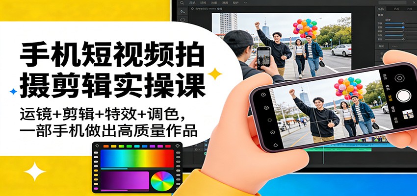 手机短视频拍摄剪辑实操课：运镜+剪辑+特效+调色，一部手机做出高质量作品-项目网