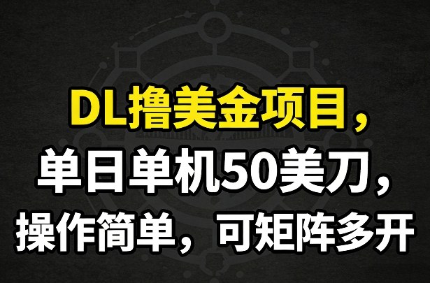 DL撸美金项目，单日单机50美刀，操作简单，可矩阵多开-项目网