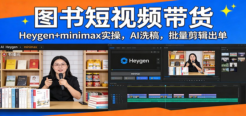 图书短视频带货：Heygen+minimax实操，AI洗稿 ，批量剪辑出单-项目网