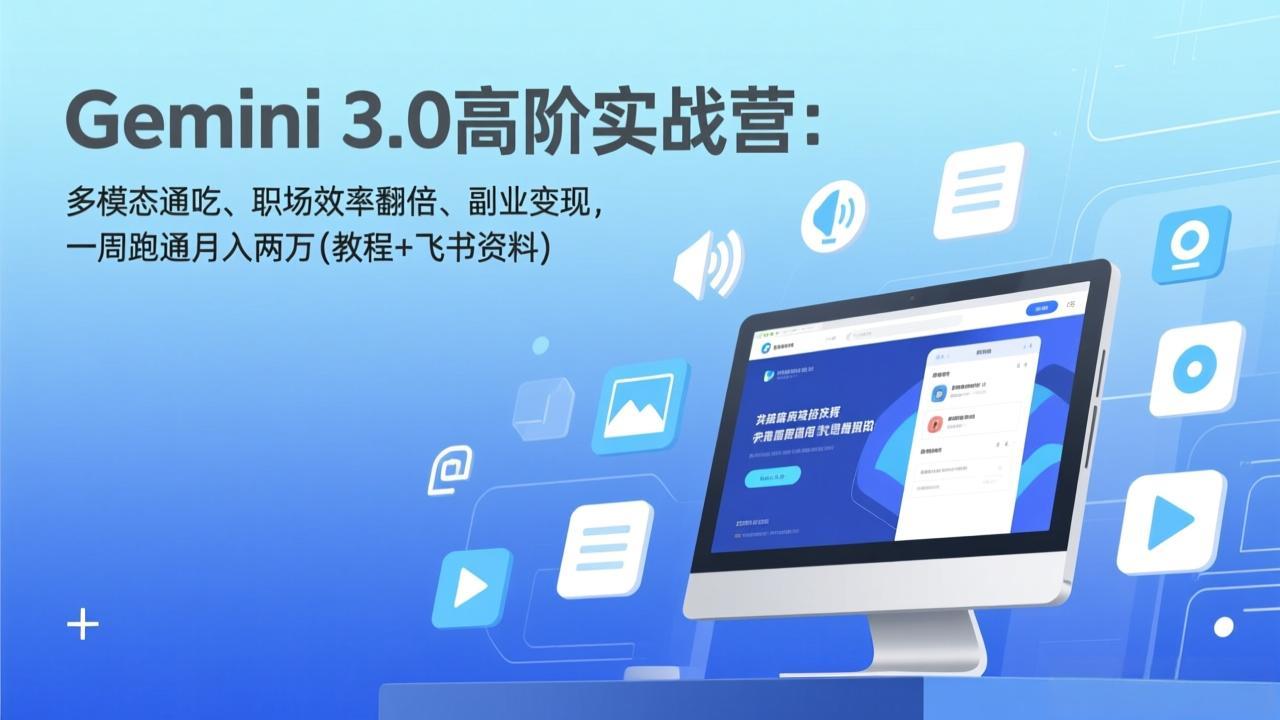 Gemini 3.0高阶实战营：多模态通吃、职场效率翻倍、副业变现，一周跑通月入两万(教程+飞书资料-项目网