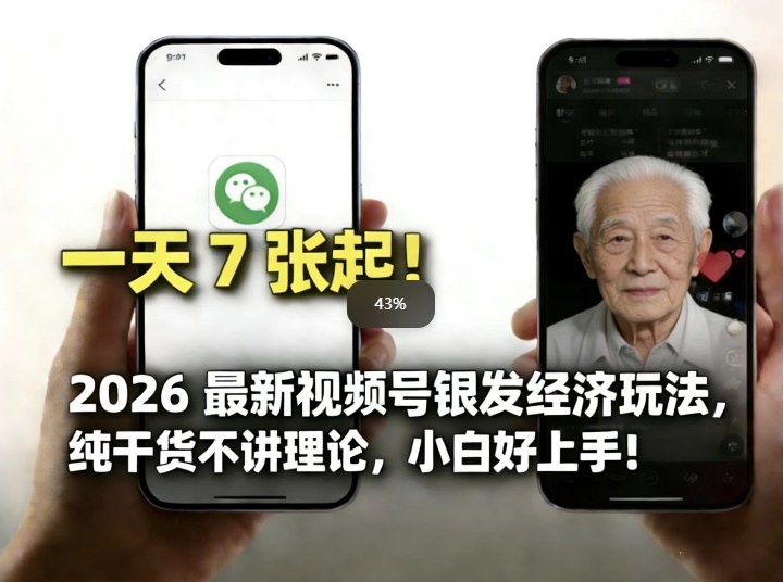 2026最新视频号银发经济玩法，轻松每天7张起，小白也可做-项目网