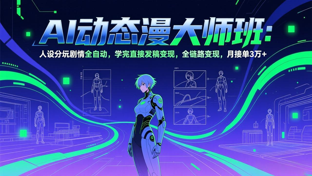 AI动态漫剧大师班：人设分镜剧情全自动，学完直接发稿变现，全链路变现，月接单3万+-项目网
